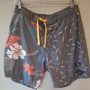 TCSS The Critical Slide Society Mens Gray Floral Swim Trunks Size 29